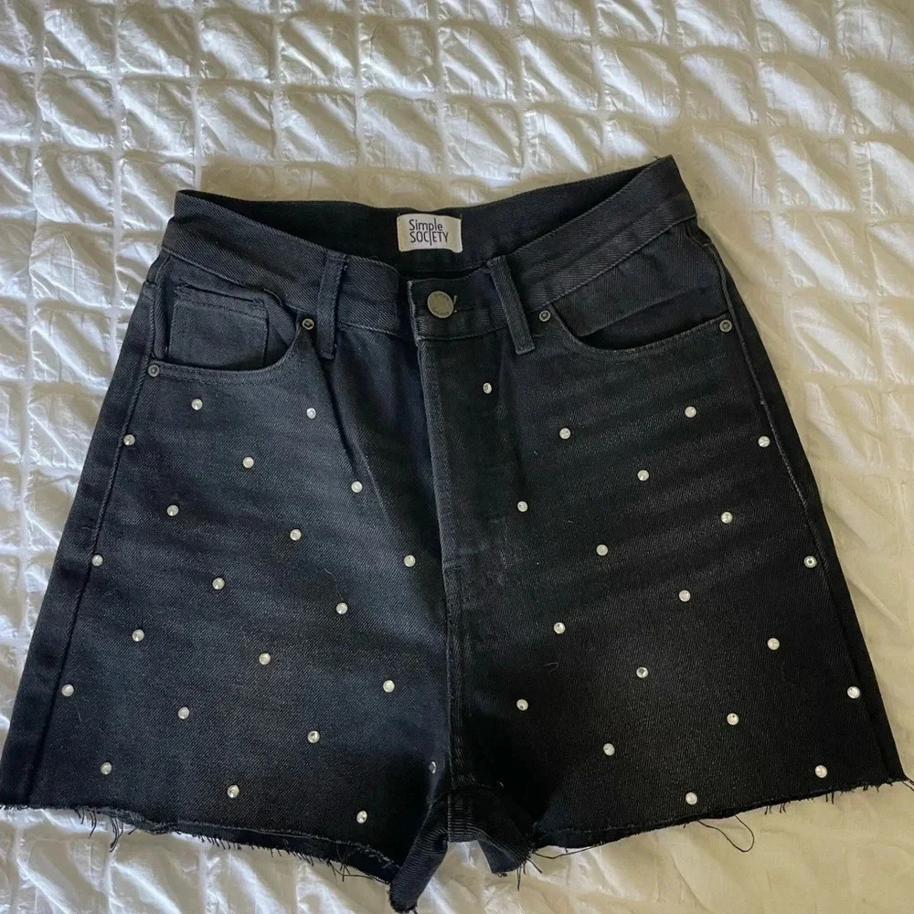Simple society black rhinestones high waist shorts
